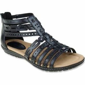 BRAND NEW Earth Black Leather Gladiators, Size 10